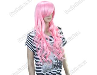   Wavy Curly Pink Cosplay Party Hair Womens Full Wig/Wigs + Wig Cap