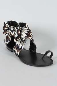BLACK MULTICOLOR Womens Bow Toe Ring Flat Sandals Size 6 to 10  