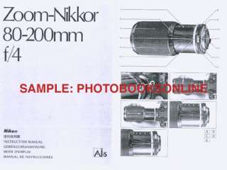 Nikon Zoom Nikkor 80 200mm F4 AiS Instruction Manual  