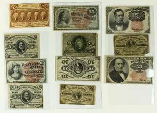 1862   1876 Lot 11 Obsolete Fractional Currency Notes 1st 5th 3c 5c 