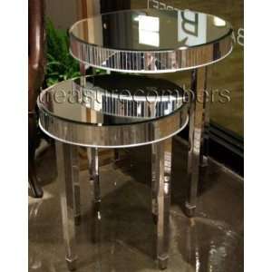 Set of 2 Mirror Top Cinema Round End Tables:  Home 