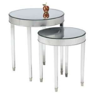 Set of 2 Mirror Top Cinema Round End Tables:  Home 