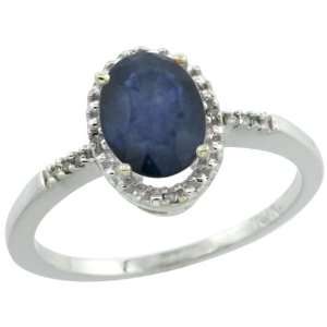 10k White Gold ( 8x6 mm ) Halo Engagement Blue Sapphire Ring w/ 0.033 