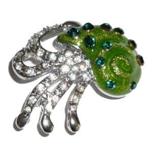  Green Enamel Crystal Snail Pin Jewelry
