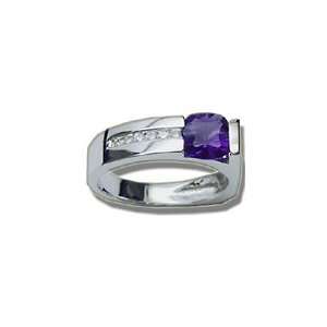   09 Cts Diamond & Amethyst Womens Ring in 14K White Gold 3.0 Jewelry