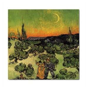  Vincent Van Gogh Art   Landscape with Couple walking crescent moon 