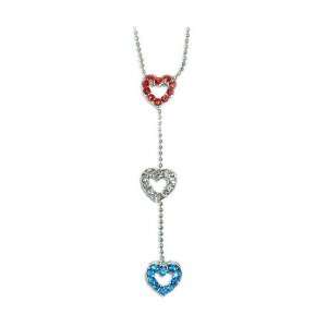  16 Red/White/Blue Crystal Hearts Necklace Jewelry