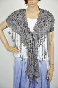   Cotton Gentle Elegant Hand Knit Lace Scarf Shawl Wrap Womens Grey