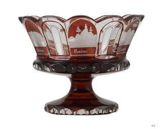 BOHEMIAN GLASS RED RUBY FLASH FOOTED BOWL MID 1800s  