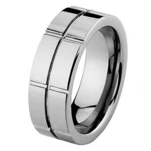 8mm Flat Cobalt Free Tungsten Carbide Grooved COMFORT FIT Wedding Band 