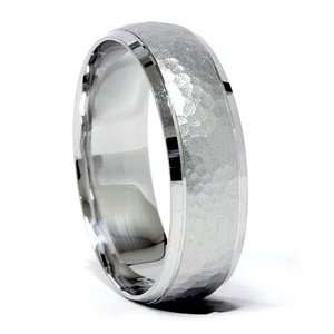    Mens White Gold Brushed Hammered Comfort Wedding Band Jewelry