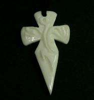 Bone Carving Crusaders Cross Warrior Dagger Necklace N1  