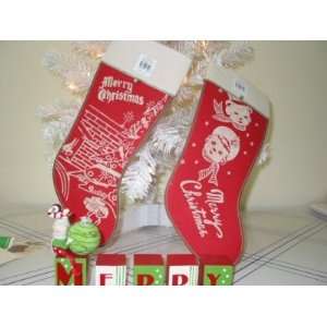  Vintage Style Merry Christmas Felt Stockings Set of 2 