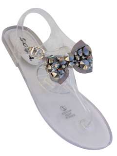 Studded Bow Knot Jelly Flats Sandals Outdo  