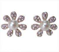 Rose Gold Gp pearl flower Swarovski stud Earrings charm  
