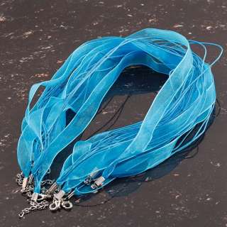 20X BLUE ORGANZA RIBBON CHAINS NECKLACE FIT CHARM BEADS  