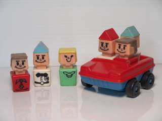 Vintage Playskool Square Little People and Car  