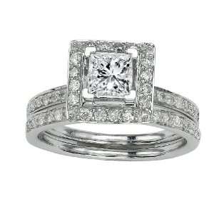 : Beautiful Halo Style Pave Set Princess Cut Diamond Engagement Ring 