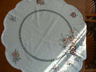   Hand Embroidered Tablecloth cotton hand painted ROUND FLORAL  
