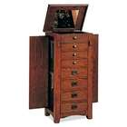   finish wood mission style jewelry armoire chest with flip up mirror