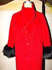 Vntg Lilli Ann SF RED Wool Black Fox Fur Coat w/Scarf