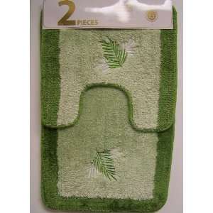  Palm Tree Green Leaf 2 Piece Bathroom Mat Set