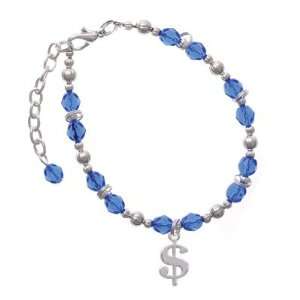   Dollar Sign Blue Czech Glass Beaded Charm Bracelet [Jewelry] Jewelry