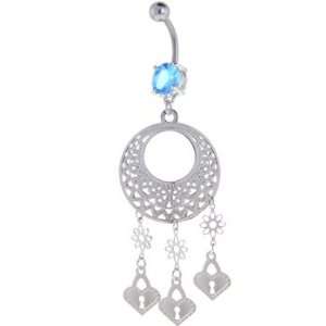   : Solar Blue Gem Keepsake Heart Chandelier Dangle Belly Ring: Jewelry