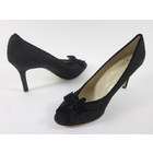   WILLS FANCY Black Satin Floral Embroidered Peep Toe Bow Pumps Sz 8.5