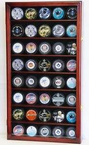 40 Hockey Puck NHL Display Case Cabinet Holder Rack UV  