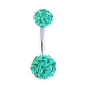  Stainless Steel Belly Ring with Teal Crystals: Jewelry