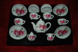 17pc Porcelain Childrens Tea Set **Rose Pattern**  