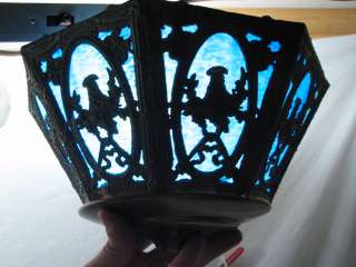 EARLY BLUE SLAG STAINED GLASS LAMP LIGHT SHADE  