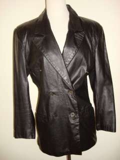 Vintage Womens Black Leather Jacket Blazer Size 3/4  
