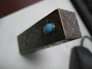Antique Silver Lipstick Case with Mirror & Turquoise  