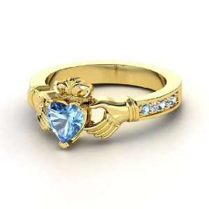   Ring, Heart Blue Topaz 18K Yellow Gold Ring with Blue Topaz & Diamond