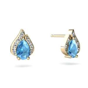    14K Yellow Gold Pear Genuine Blue Topaz Flame Earrings Jewelry
