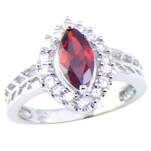    Rohdium Plated Marquise garnet Color CZ Ring, Size 5: Jewelry