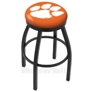 Clemson Tigers Logo Black Wrinkle Swivel Bar Stool with Flat Accent 