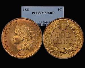 1881 INDIAN HEAD CENT ~ PCGS MS 65 RD BRIGHT RED!!  