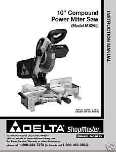 Delta 10 Miter Saw Instruction Manual Model # MS265  