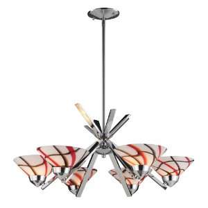 LIGHT CHANDELIER IN POLISHED CHROME AND CREME WHITE GLASS W:26 H:13 