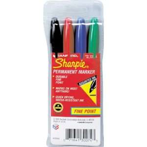   Marker, Fine Tip, Assorted Black, Red, Blue Green Ink, 4/Set SAN30074
