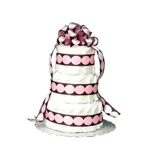  New Baby Girl Diaper Cake   3 Tier   Pink Polka Dots on Brown 