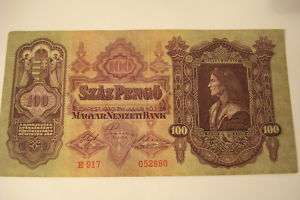 Banknote 1930 Kingdom Hungary Hungarian 100 Szaz Pengo  