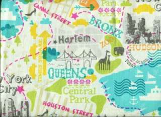NEW YORK CITY BOROUGHS MAP ON WHITE Cotton Quilt Fabric  
