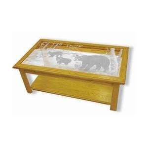   Oak Etched Glass Coffee Table   Bear Feet in the Creek: Home & Kitchen