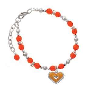   Enamel Swirl Heart with Beaded Border Orange Czech Glass Jewelry