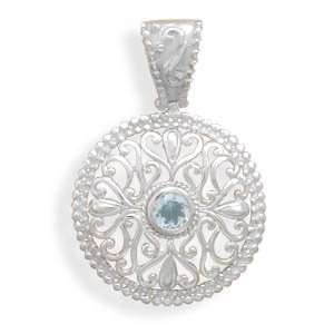  Blue Topaz Pendant with Swirl Cut Out Design Jewelry