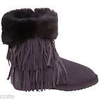   HALEY DOUBLE FRINGE SUEDE FUR BOOTS GRAY ~*~ SZ 7 ~*~ NEW WOMENS